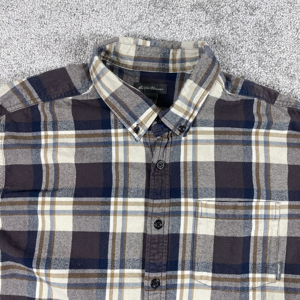 Eddie Bauer Flannel Shirt Mens Extra Large Plaid Button Down Outdoor Brown White
